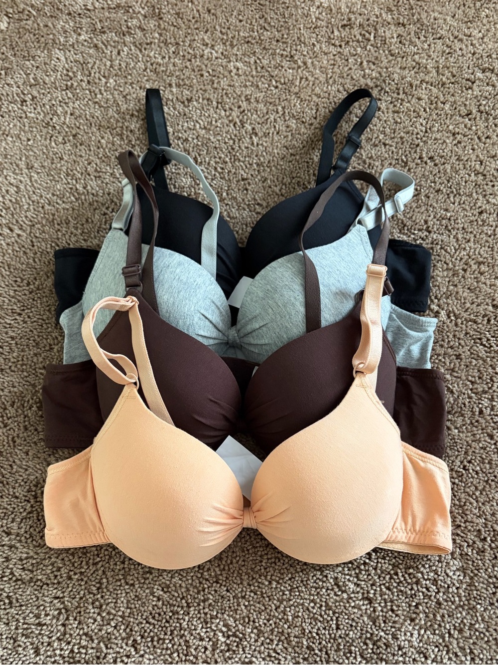 SHEIN 4-Pack Padded Bras - Peach, Brown, Gray, Black